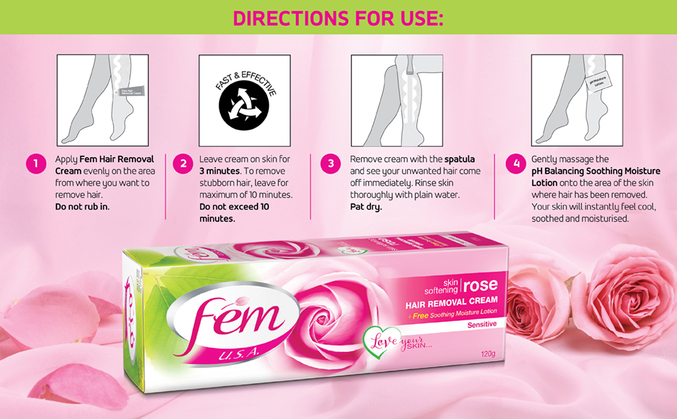 Dabur Fem Hair Removal Cream for Normal & Dry Skin 120g Rose (Pack of 6)